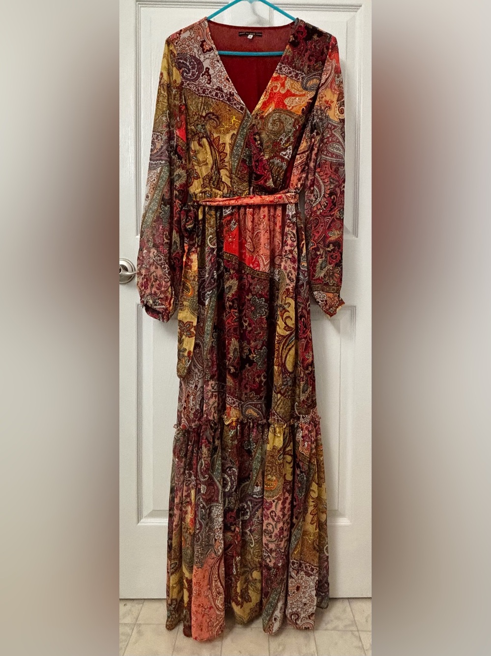 Guess-BoHo-Long Bell Sleeve-Maxi Dress-With Glittery Accents-Size Medium